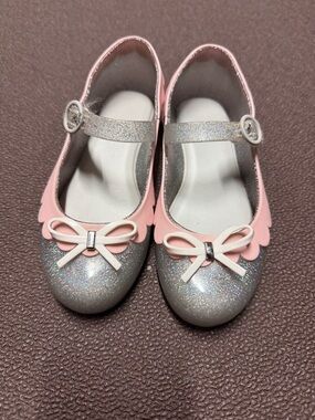 Mini Melissa Pink and Silver Glitter Mary Jane with Bow